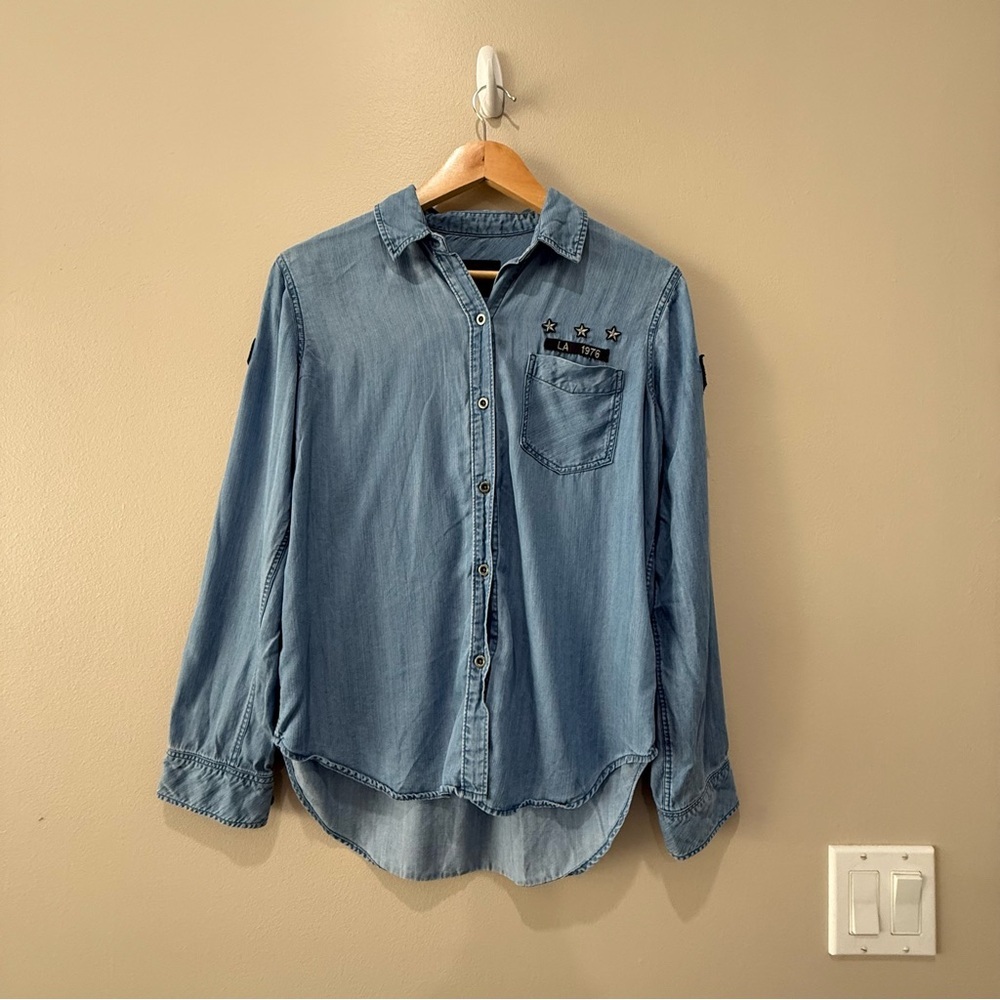 Rails Denim Button-Up Shirt with Embroidery size S